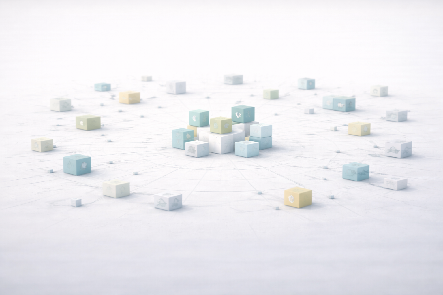 Central operational execution core surrounded by disconnected automation elements, illustrating why ROI depends on execution rather than automation volume.